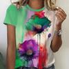 Летний топ с круглым вырезом и 3D-цветочным принтом, модные повседневные женские футболки с короткими рукавами