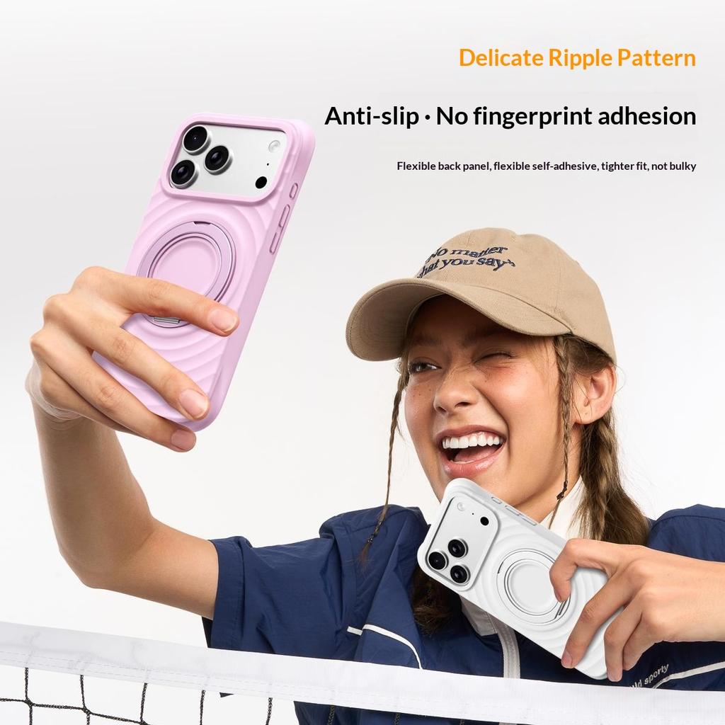 For iPhone 17 Pro Magnetic Case Rotating Kickstand Ripple Texture Liquid Silicone Shockproof Phone Cover