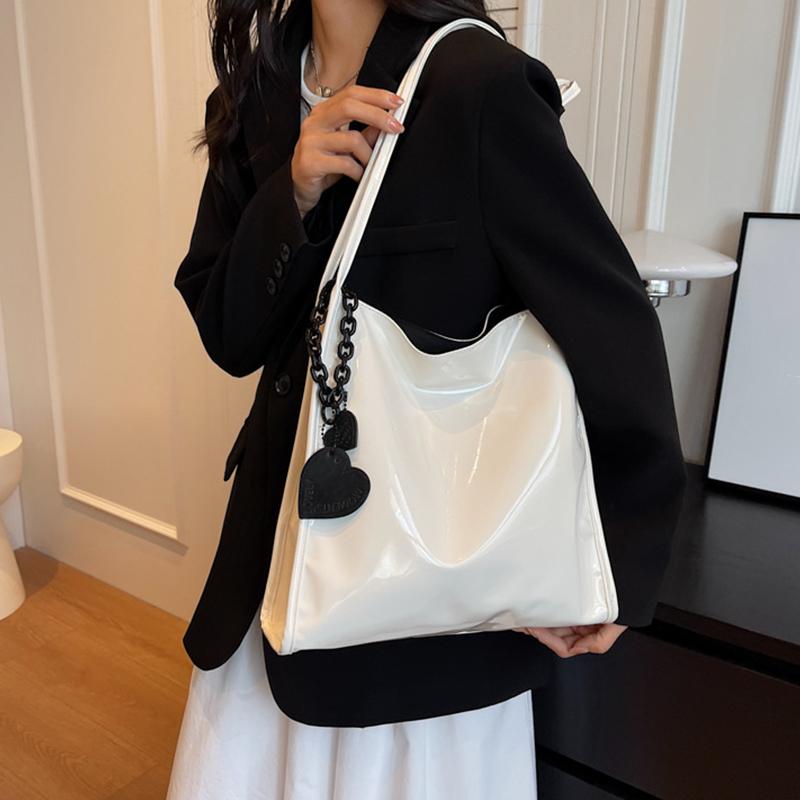 Solid Color Patent Leather Women Fashion Shoulder Bag Ladies Simple Luxury Handbag Purse Casual Travel Shopping Totes