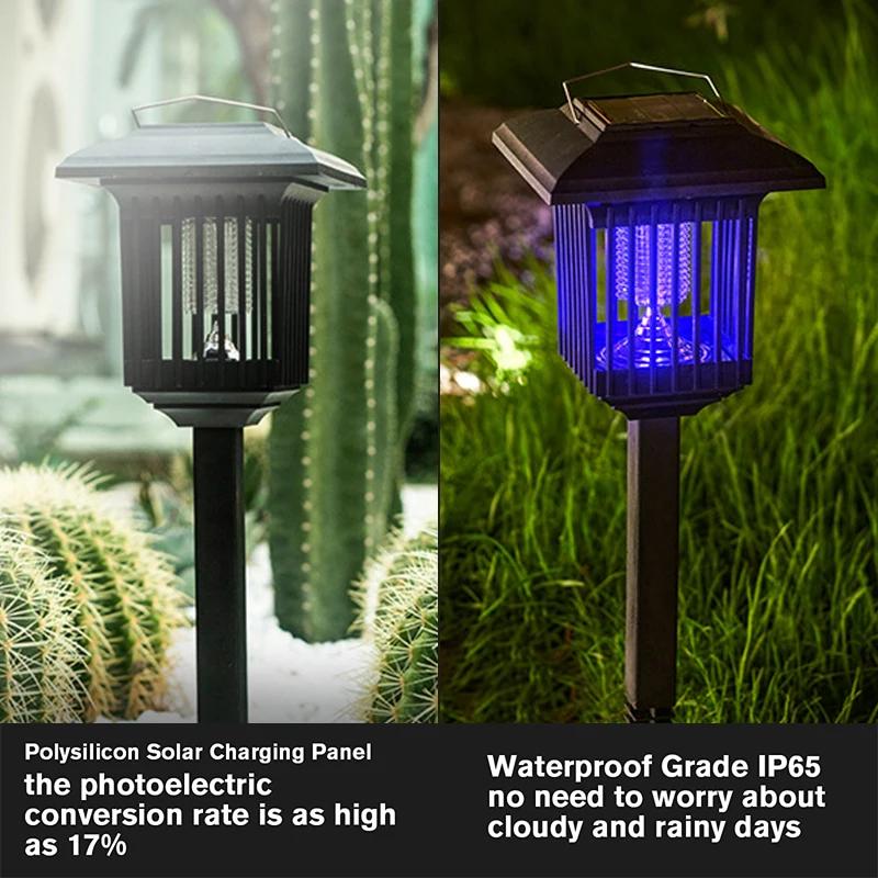 Outdoor Solar Mosquito Light, Water Resistant LED Light, Insect Trap, Electric Discharge, For Lawn, Garden, Courtyard