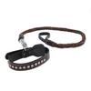 PU Leather Dog Collar Leash Set with Shock Absorbing Spring Braided Dog Training Leash for Medium