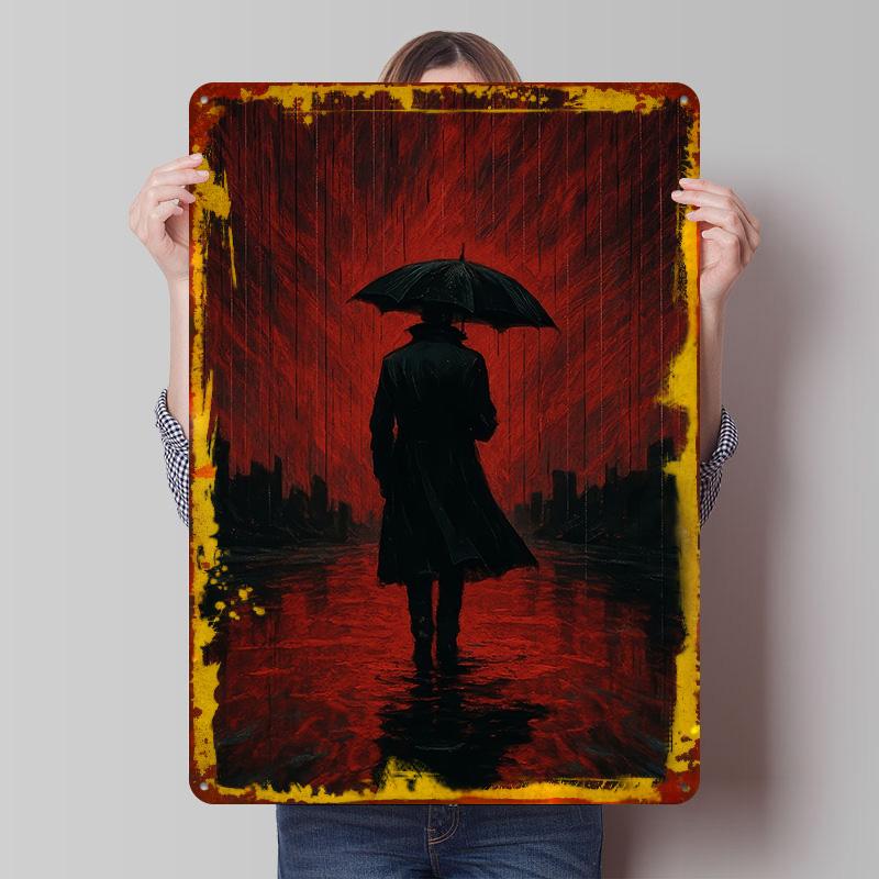 Red Rain Mystery Man Poster Customized Wall Art Vintage Metal Signs Retro Tin Plaque for Man Cave Apartment Decoration Room Home