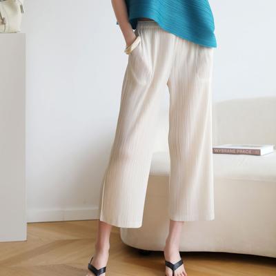 Женские свободные плиссированные брюки, однотонные, тонкие, свободные, широкие, дикие, простые, повседневные, летние укороченные брюки