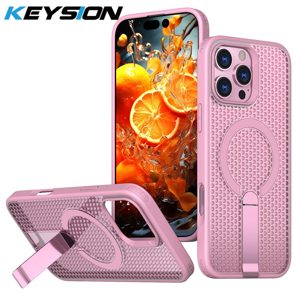 KEYSION Полый чехол с охлаждением MagSafe для iPhone 16 Pro Max 16Plus, магнитный, скрытая подставка, противоударный чехол для телефона