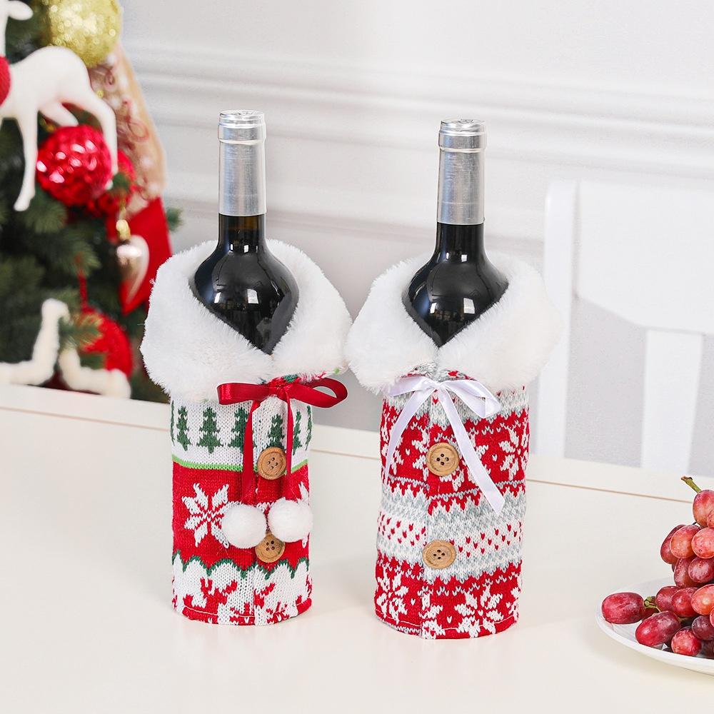 Christmas Snowflake Christmas Tree Knitted Moose Red Wine Bottle Set Christmas Decoration Christmas Wedding New Year Gift.