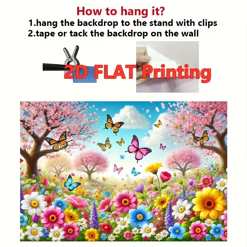 2D Enchanted Spring Cherry Blossom Tapestry, Colorful Flowers Garden with Butterflies Wall Decor