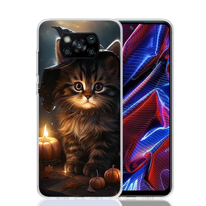 Black Kitten Halloween Pumpkin Phone Case For Xiaomi Poco F7 Ultra X7 X6 Pro X5 Redmi 15 15C 13 13C 12 12C 10 10A 10C 9 9A 9C 9T
