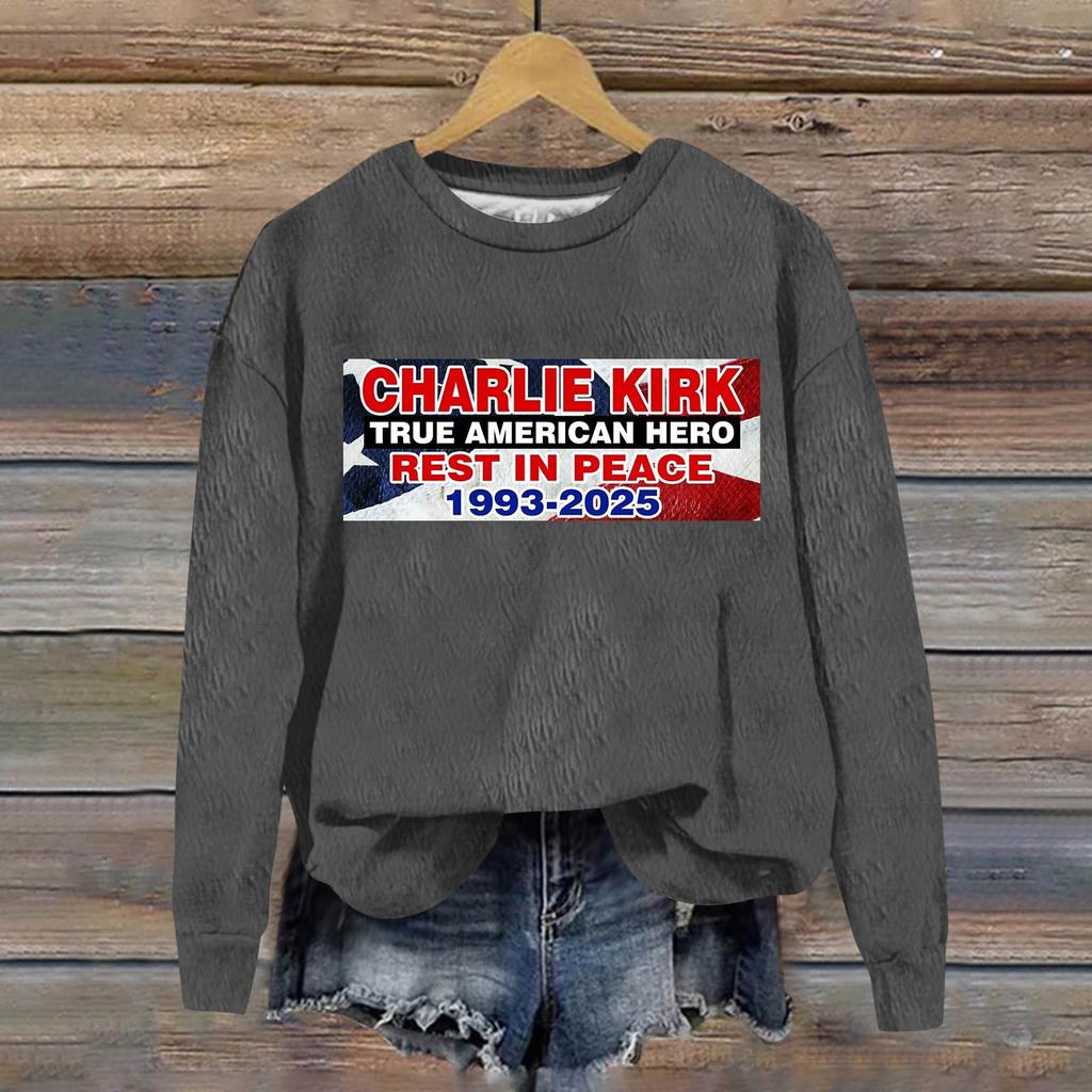 Ladies Fashion Casual Long Sleeve Printed Round Neck Pullover Top