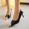Новые Сексуальные Женские Туфли-Лодочки на Высоком Каблуке Стилет Гусиная Лапка Цветовая Блокировка Металлический Острый Носок Свадебные Женские Черные Каблуки Вечерние Туфли