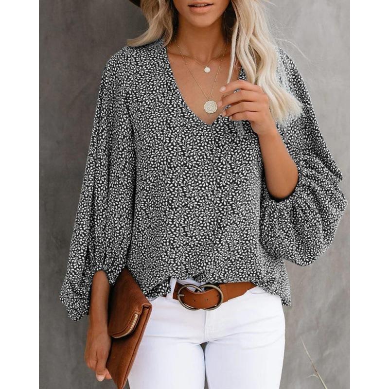 1116 European and American women's clothing summer new V-neck lantern sleeve top V-neck loose shirt women