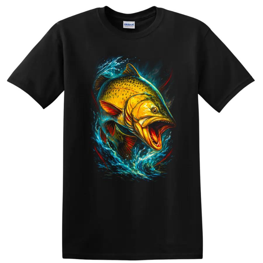 Fish Art T Shirt Colorful Trout Splashing in Water Graphic Tee