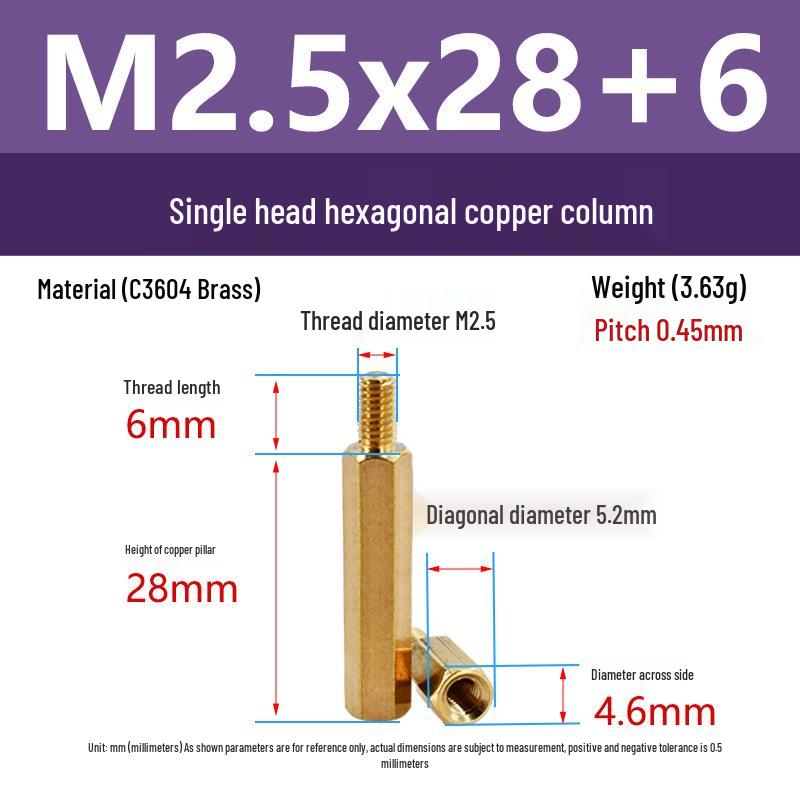 Шестигранный стойка из латуни C3604 с внутренней и внешней резьбой M2/M2.5: Шпилька-распорка для крепления камеры