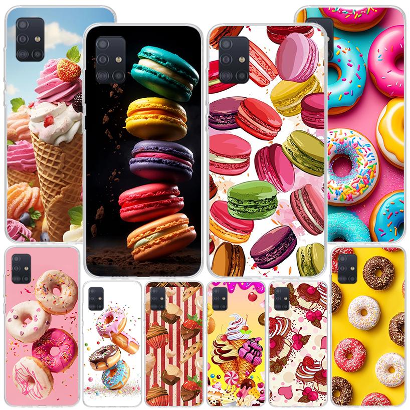 Чехол для телефона Macaron Ice Cream Cake Doughnut для Samsung Galaxy A52 A32 A22 A12 A51 A31 A50S A30S A20S A10S Note 20 Ultra 10 Plus
