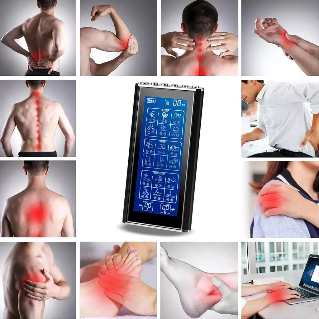 3-в-1 TENS-устройство, перезаряжаемый миостимулятор, двухканальный EMS для лечения боли в шее, мышечной терапии, импульсный массажер для лечения боли