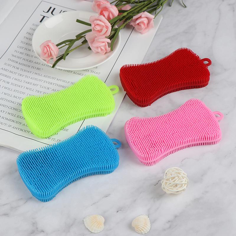 Silicone Dish Washing Brush Pot Pan Sponge Scrubber Kitchen Cleaning Tool