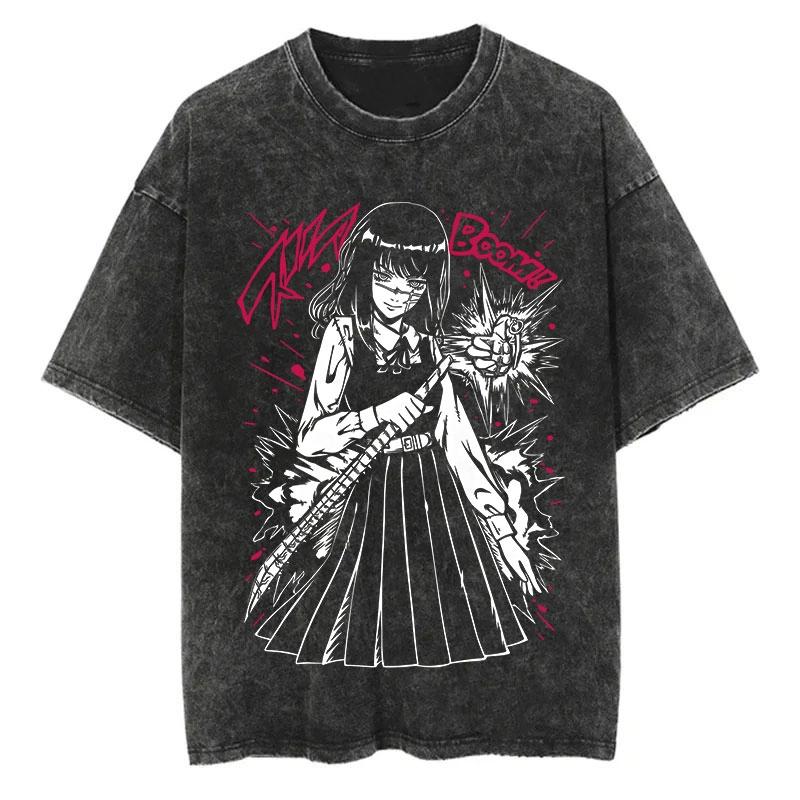 Chainsaw Man Anime Vintage Printed Washed T-shirt Women Men Harajuku Oversize Streetwear Y2K Tops Short Sleeve Tee