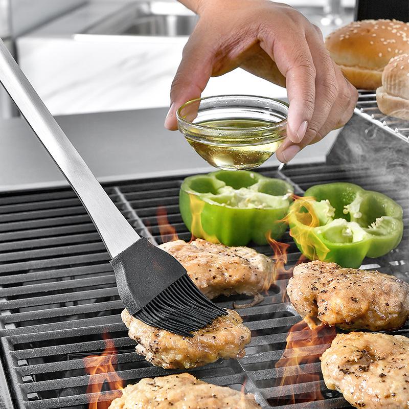 Набор инструментов для барбекю из нержавеющей стали, 16 дюймов, 5 предметов: Вилка для гриля, зажим для еды, кисточка для масла