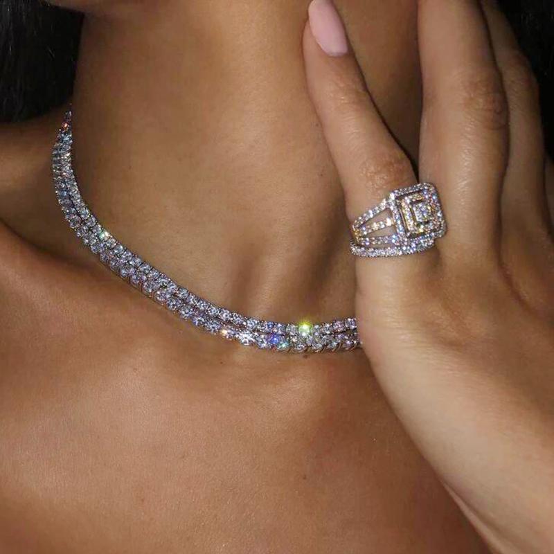 4mm Iced Out Bling Cz Tennis Necklace for Women Hip Hop 5A Cubic Zirconia Luxury Elegant Choker Wedding Engagement Jewelry