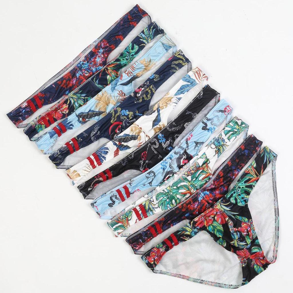 Мужские трусы-слипы из сетки с мультяшным принтом с низкой посадкой - Летний молодежный стиль E-073