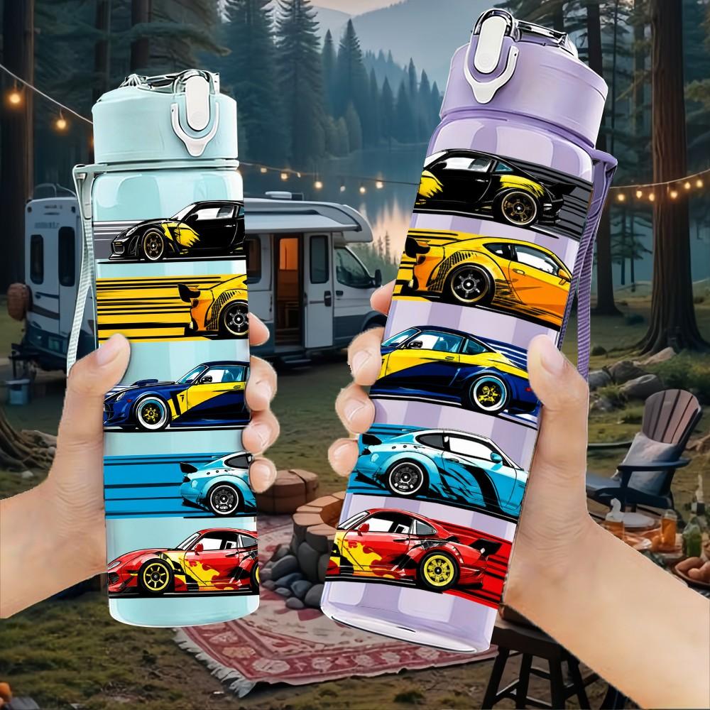1PC Racing Sport Car Series 750ml Color Plastic Sports Water Bottle Leakproof Flip Straw Lid Suitable for Sports Office Home Use