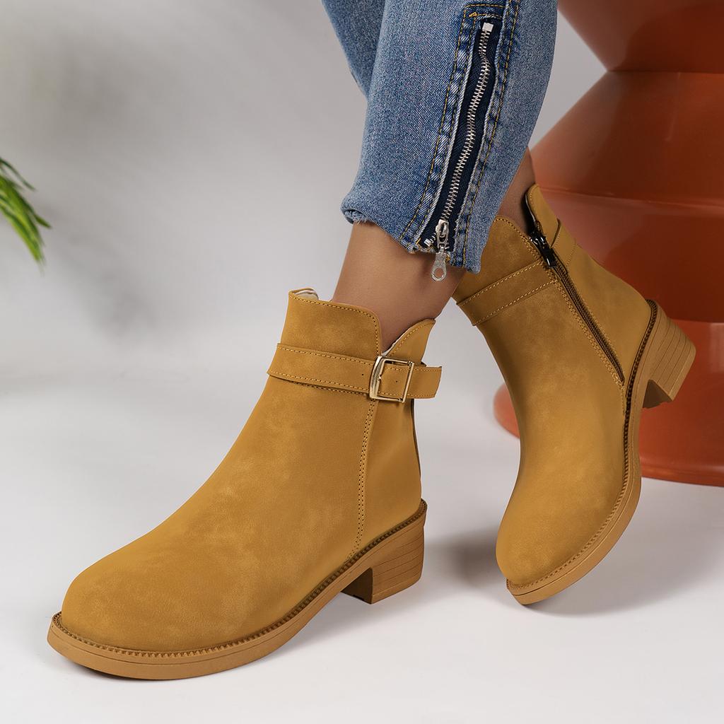 Women Boots Retro Plush Warm Autumn Winter Boots Women New Vintage Block Heel Ankle Boots Zipper High Heels Shoes for Women