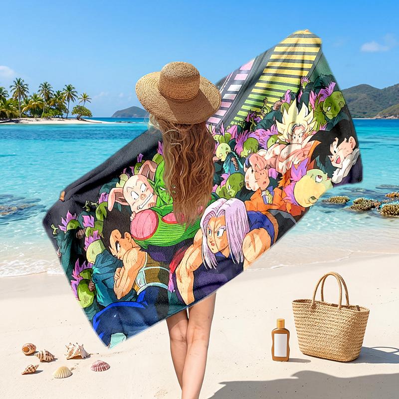 Dragon Ball Printed Swim Towel, Portable Water Absorbent Towel for Beach Camping Daily Bathroom Use