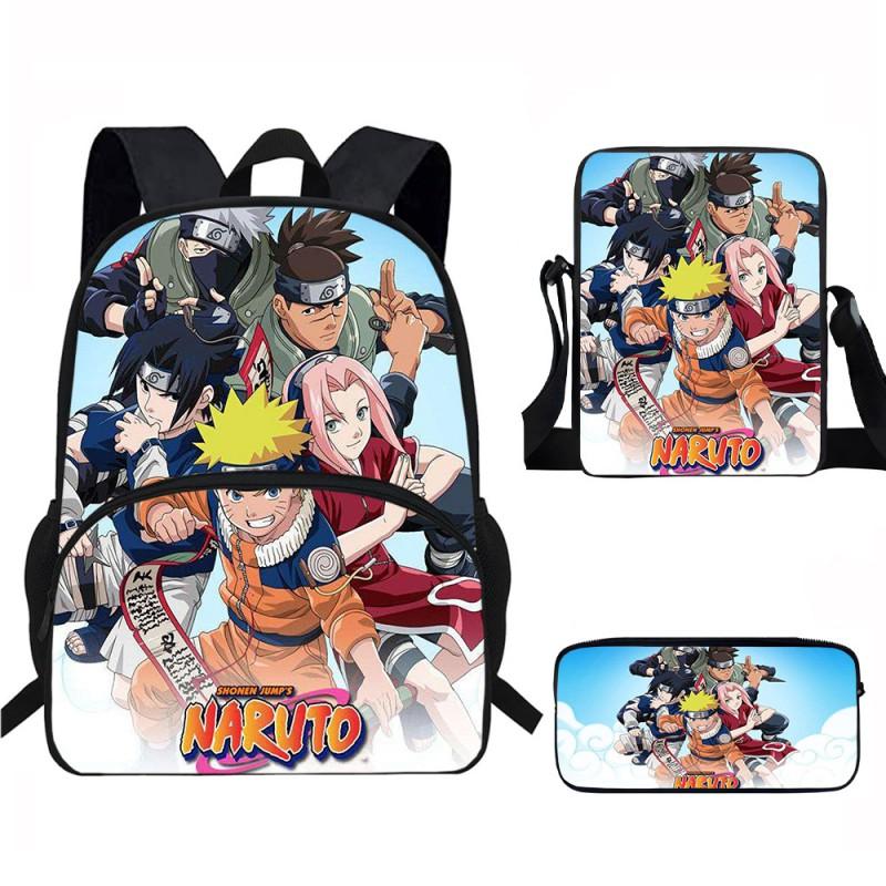 Naruto Kids School Backpack With Front Cartoon Pocket Oxford Fabric Dual-Strap Bag Elementary Students