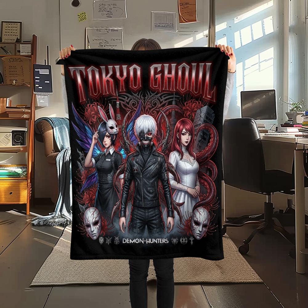 1PC Tokyo Ghoul Patterned Flannel Blanket Suitable For All Seasons For Home Decor Warmth And Comfort Gifts Holiday Present