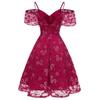 Deer Women's Floral Crochet Lace Ruffle Cold Shoulder Cami Strap Midi Bridesmaid Dress Wedding Evening Formal Party Cocktail Occasions Outfits