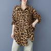 DIMANAF 2025 Женская Летняя Рубашка Блузка Большого Размера Длинный Рукав Пуговицы Мода Леопардовые Топы Футболки Свободная Новая Блузка