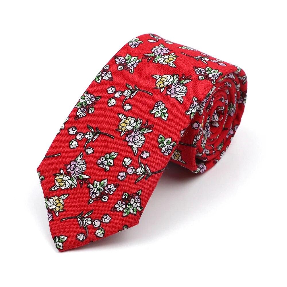 Новый стильный галстук с цветочным принтом 6 см, синий, зеленый, фиолетовый, узкий галстук из 100% хлопка для мужчин и женщин, костюмы для свадебной вечеринки, рубашка, аксессуар
