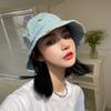 Simple Cartoon Embroidered Denim Bucket Hat Women Harajuku Retro Basin Hat Spring and Summer Sun Protection Visor Men