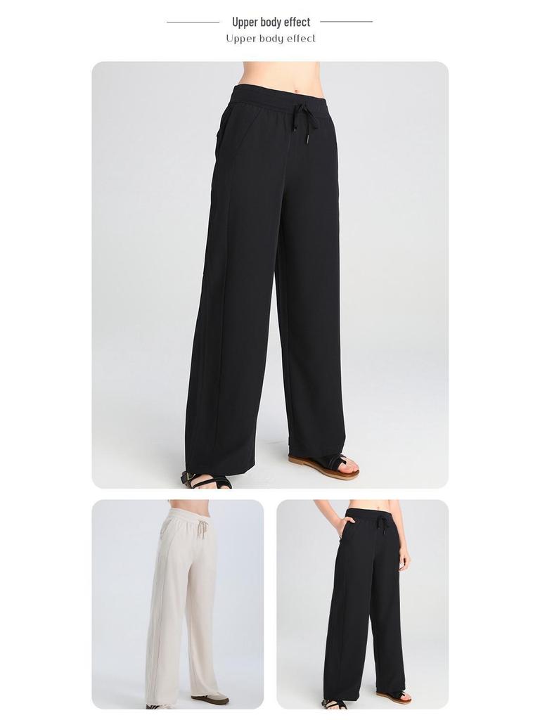 Women's High Waist Wide Leg Summer Yoga Pants with Sun Protection and Pockets