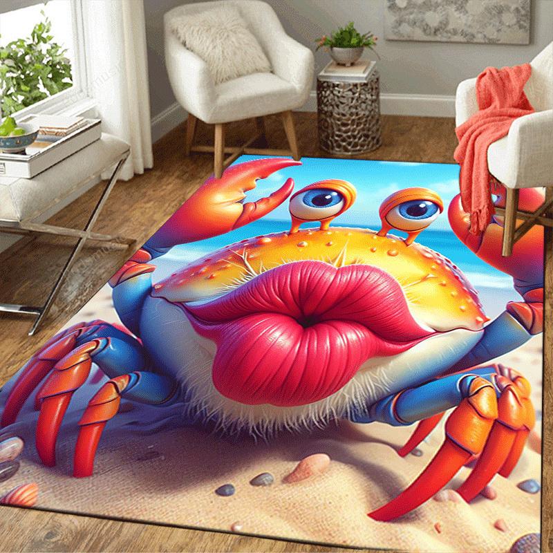 1pc Red Lip Crab Print Design Area Rug - Soft, Anti-Slip, and Durable Gaming Room Decor for Bedroom