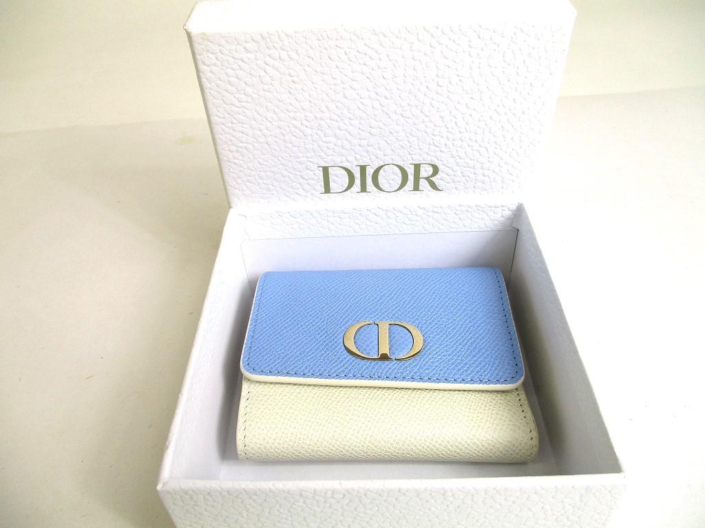 Оригинальный Christian Dior Montaigne Светло-синий Жемчужно-белый Кожаный Тройной Кошелек #a450 Открытая коробка