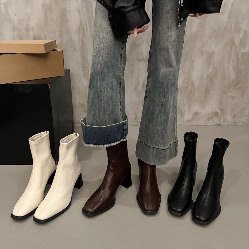 Fashion 2025 NEW High-quality Hot-selling Simple Design Short Boots Autumn Winter Thick High Heel Boot Zipper Fashion Women Boots