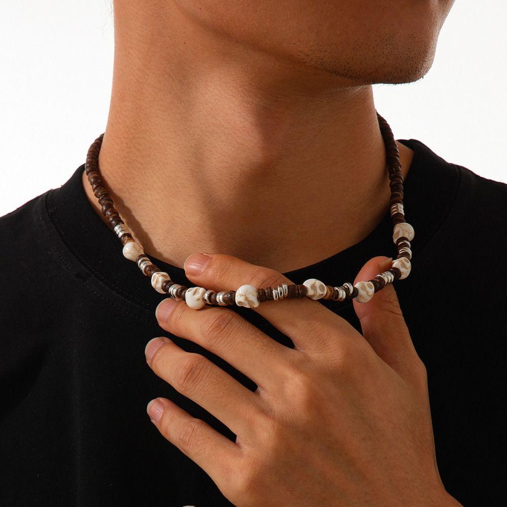 Этнический стиль Кокосовая скорлупа Ожерелье Готический Деревянный Чокер Сладкий Череп Бусины Ожерелье Подарок