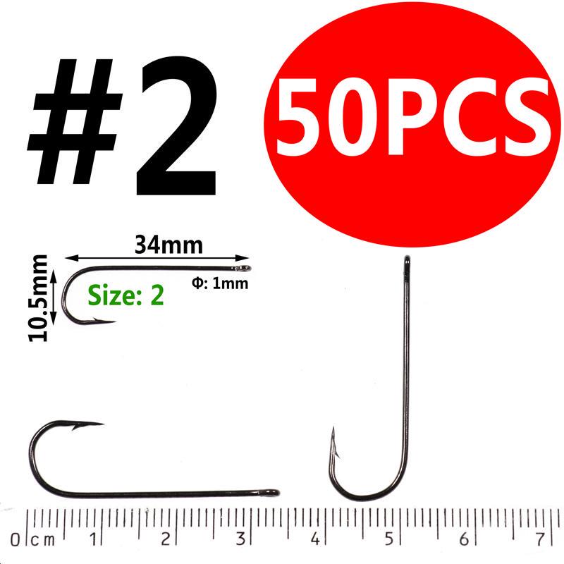50PCS Aberdeen Long Shank Fish Hook Saltwater Fresh Water Fishing Hooks Sabiki Rig Streamer Fly Hook Size 10 4 2 2/0 3/0