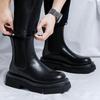 FashionAutumn Winter Leather Chelsea Boots for Men Slip On Platform Shoes Men Casual Plush Warm Ankle Boots Thick Sole Motorcycle Boots