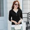 9882#Spring New Long-sleeved T-shirt Women's Hooded Button Cotton Korean Fake Two-piece Top Fashion Knitted Cotton Shirt