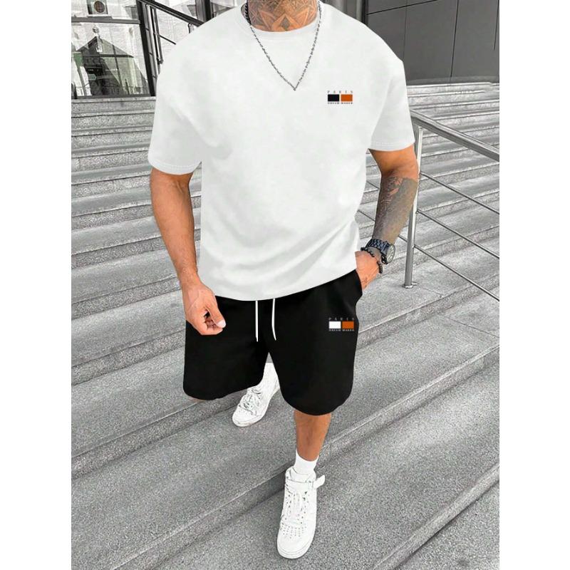 Новый летний спортивный костюм для мужчин однотонный Париж футболка с коротким рукавом шорты комплект из 2 предметов оверсайз повседневный костюм мужская одежда
