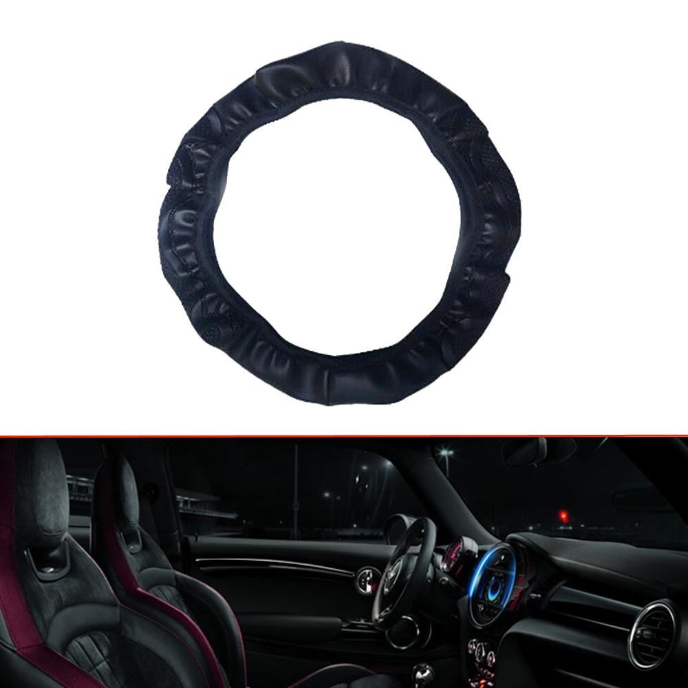 1Pc Universal Black Car Steering Wheel Cover Quality Leather Breathable Anti-slip 15''/37-38cm Car Interior Accessories