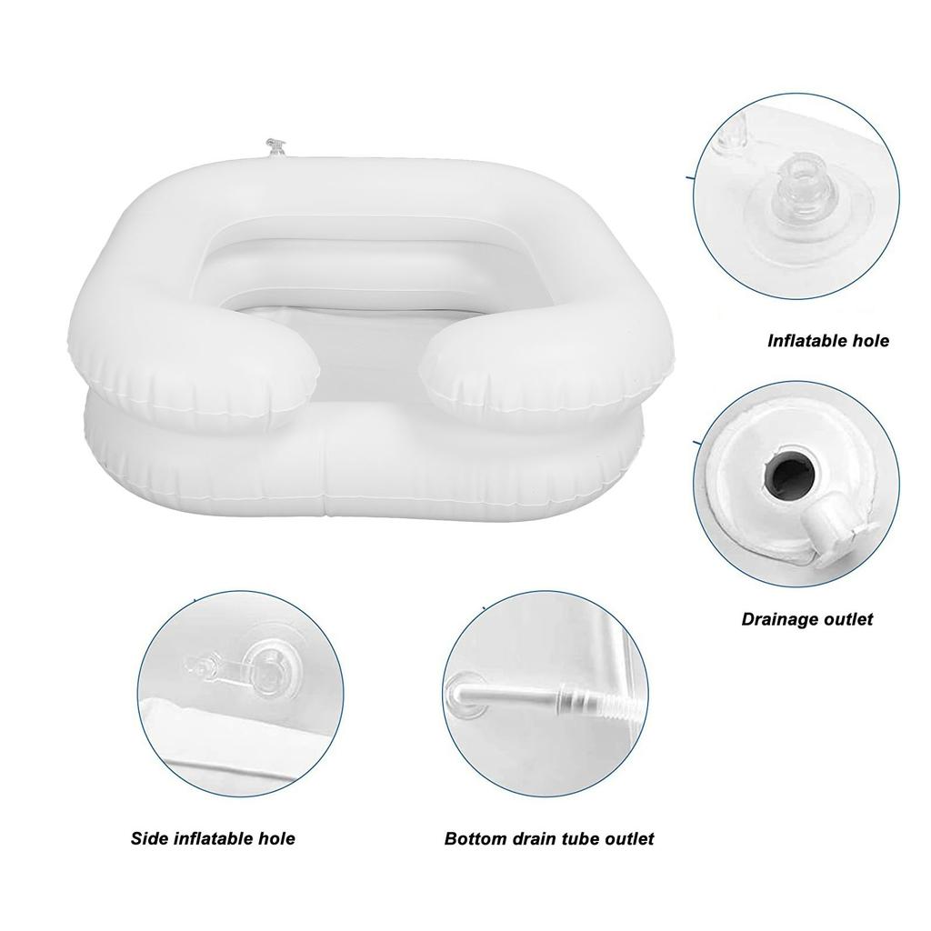 Прикроватная раковина для мытья волос из ПВХ с надувным шлангом для слива длиной 3,3 фута для пожилых людей с ограниченными возможностями