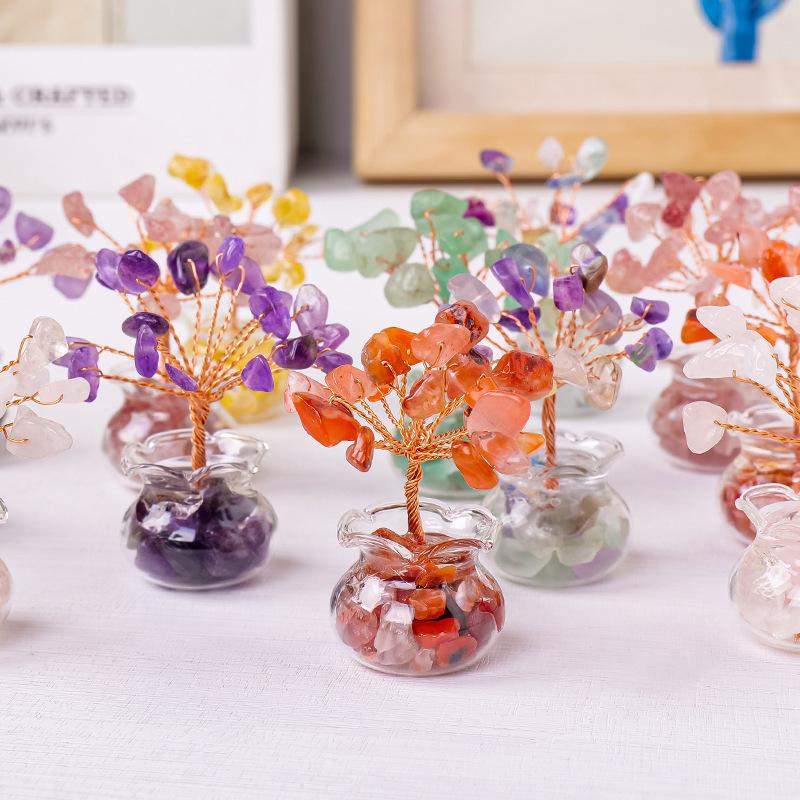 Mini Tree Crystal Stone Mini Vase Car Desktop Tabletop Ornament Bookshelf Courtyard Home Decorations
