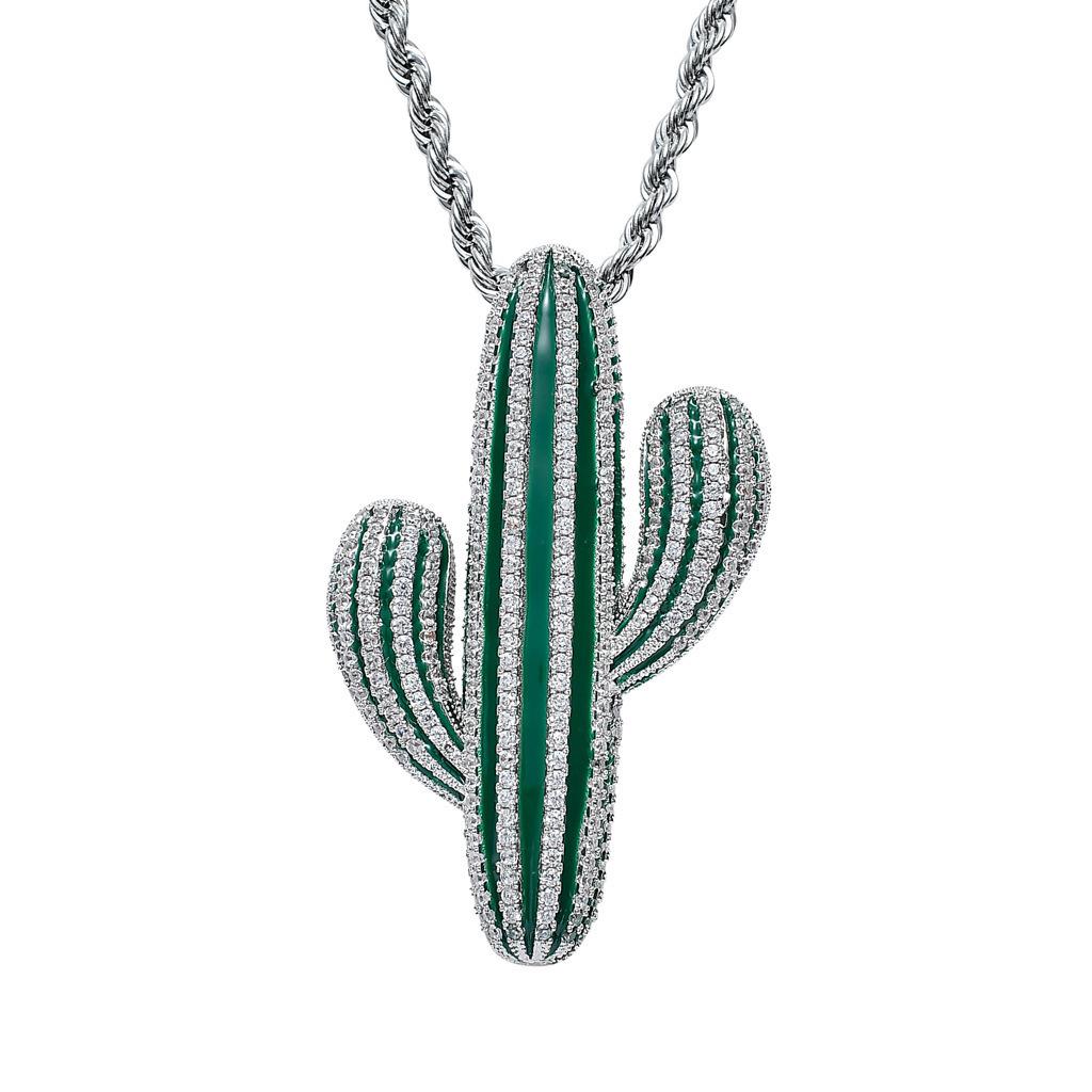 Cactus Pendant Micro-Inlaid Zirconia Street Rap Trendy Men's Fashionable and Versatile Hip-Hop Necklace