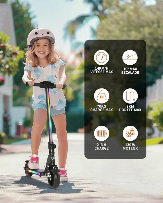Electric Scooter for Children and Teenagers 6-14 Years - EROLLERRUN - Colorful Neon Lights - 130W - Foldable - LCD Screen - Black