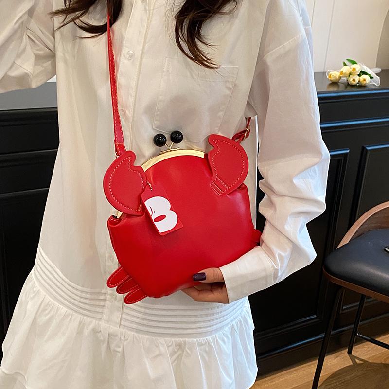 Женская сумка-краб через плечо - Регулируемый плечевой ремень, Глянцевый красный клатч в форме краба, Забавная сумка-кроссбоди в виде животного, Легкая, Модная и креативная