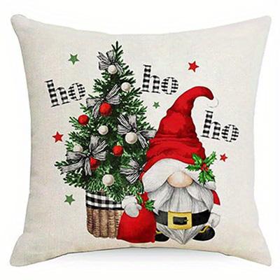 Home Decor Gnomes With Christmas Trees And Gifts Decor Pattern Cushion Cover Suitable For Sofa Bedroom Car Pillow Cover