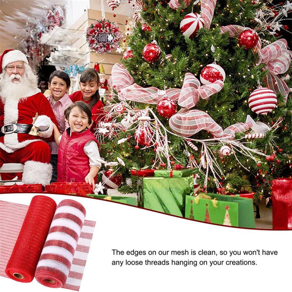 Red & White Net Yarn Christmas Wreath Tree Stripes Candy Cane Decoration Mesh Roll Christmas Ribbon