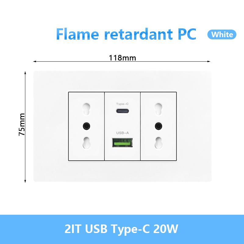Италия Чили Мексика USB Smart Type-c 20 Вт Быстрая зарядка Настенная розетка вилка, Бразилия Панель выключателя света Универсальная розетка usb c